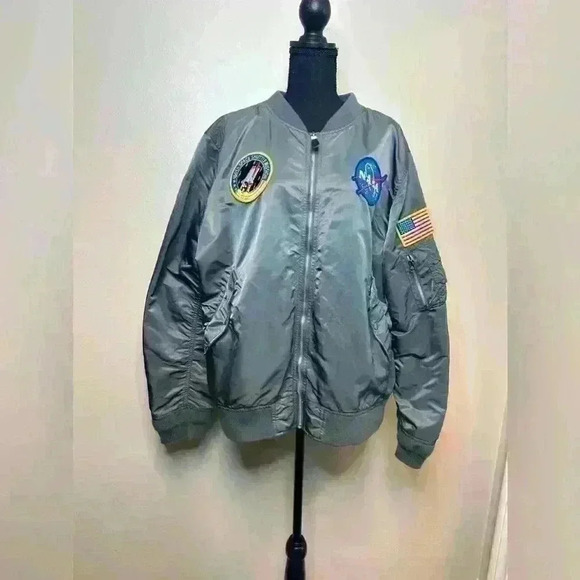 Never worn men’s gunmetal nasa bomber jacket